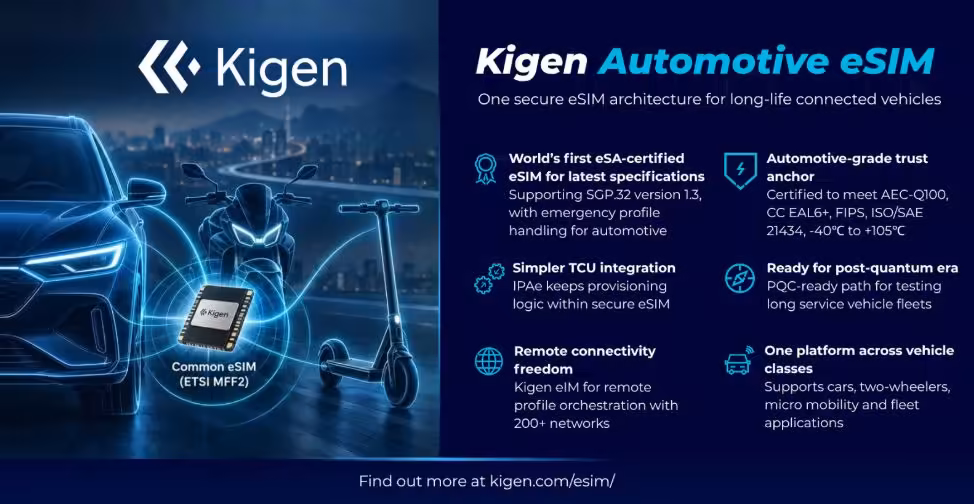 Kigen Achieves Industry-First GSMA Certification for Automotive eSIM