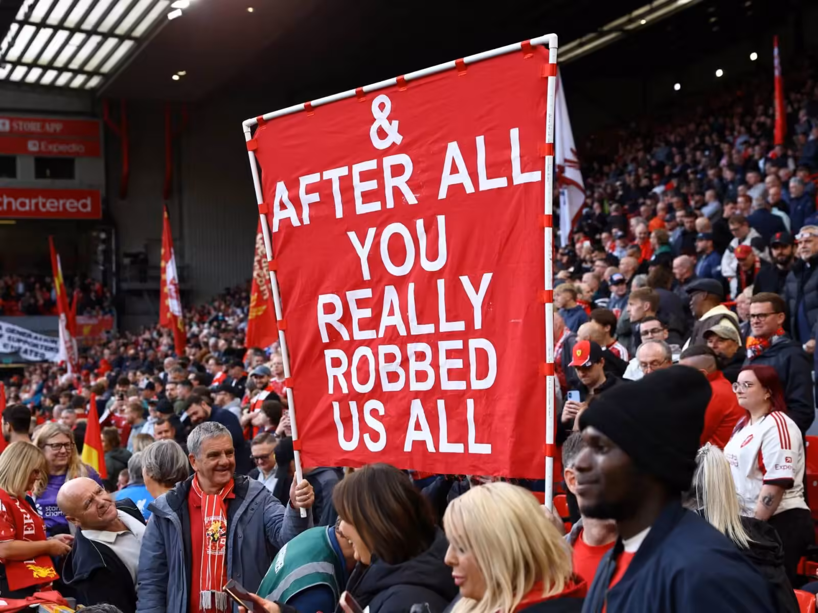Which banners did Liverpool fans display at Anfield against Man City? | Football
